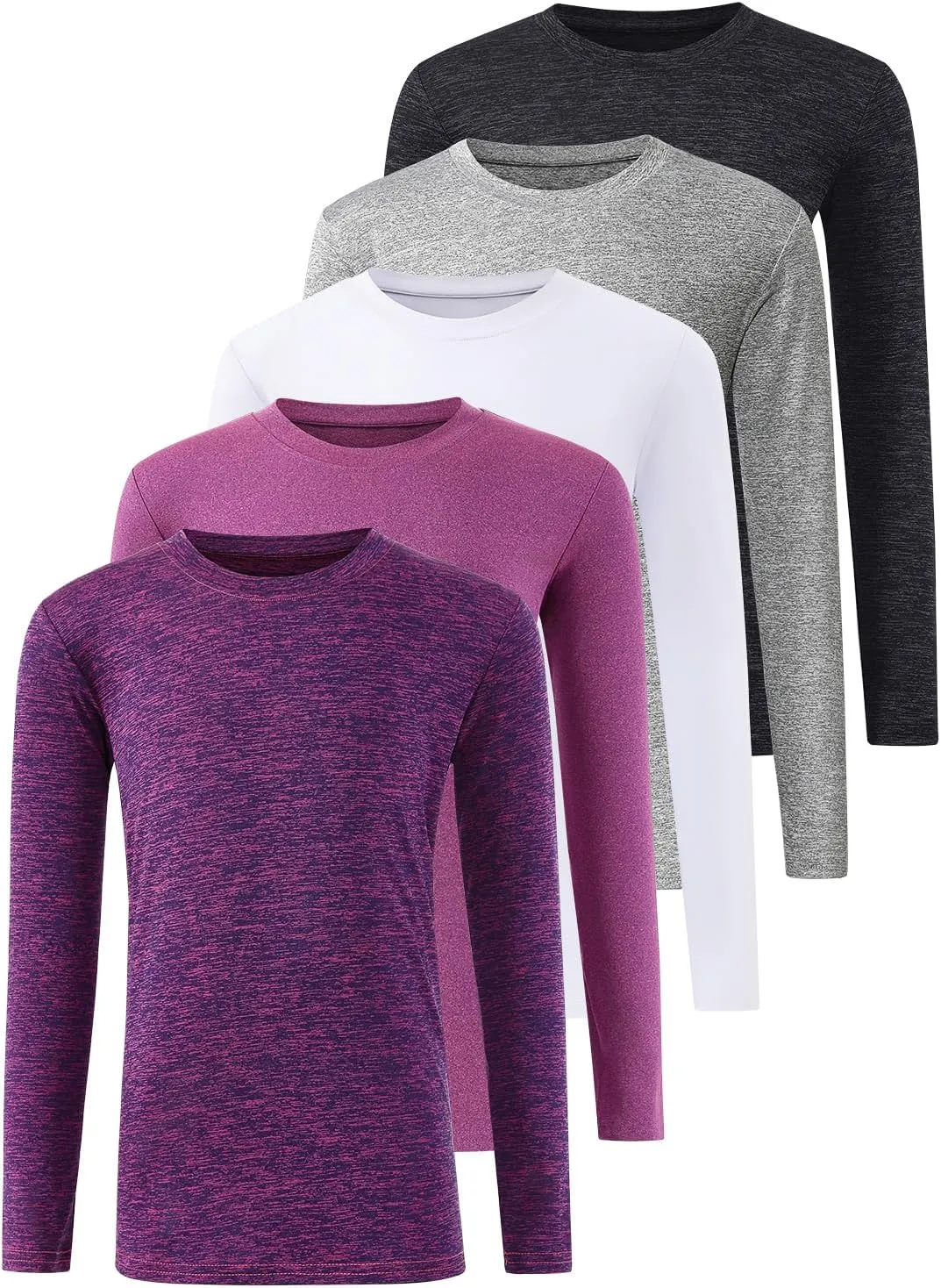 5 Pack: Youth Girls Long Sleeve Shirts Dry Fit Athletic T-Shirts Soft Active Performance Tees Tops for Kids Teens