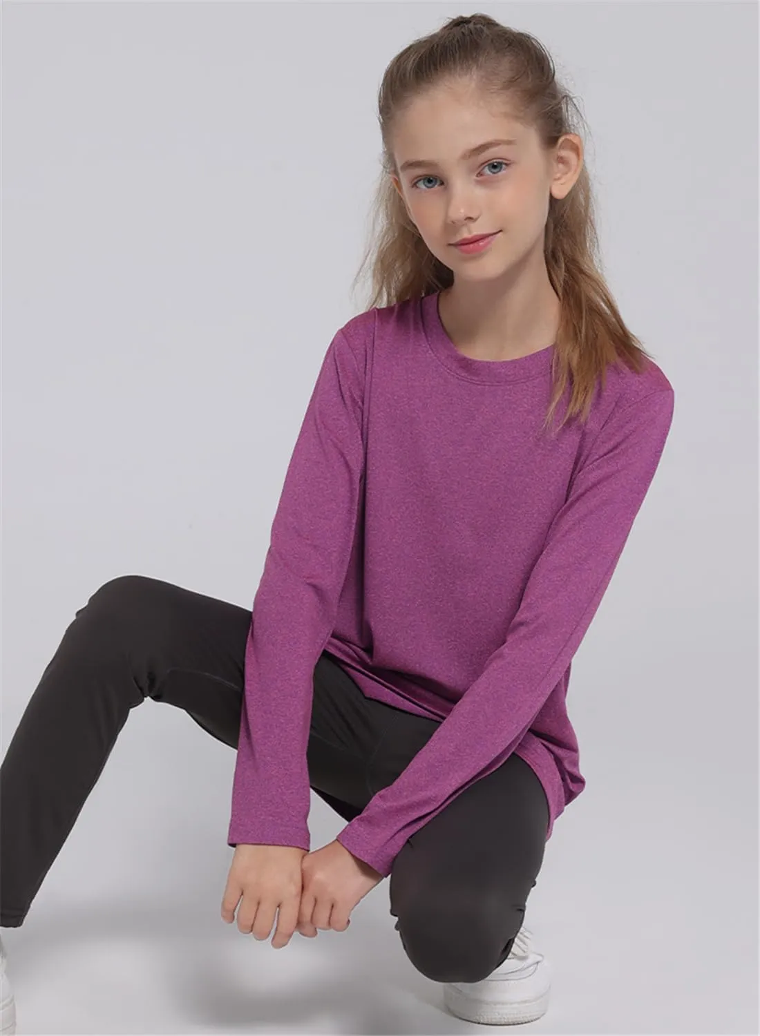 5 Pack: Youth Girls Long Sleeve Shirts Dry Fit Athletic T-Shirts Soft Active Performance Tees Tops for Kids Teens