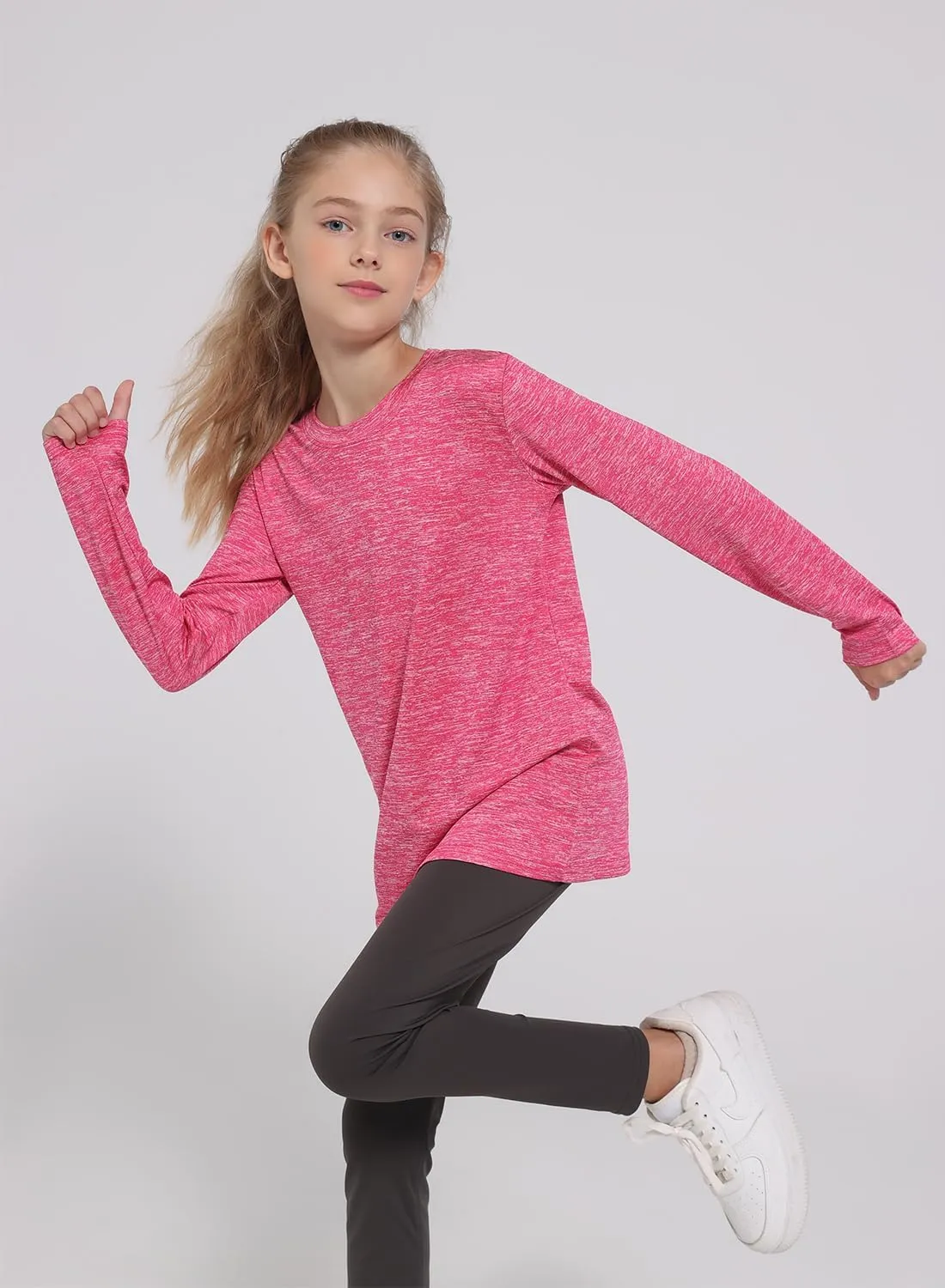 5 Pack: Youth Girls Long Sleeve Shirts Dry Fit Athletic T-Shirts Soft Active Performance Tees Tops for Kids Teens