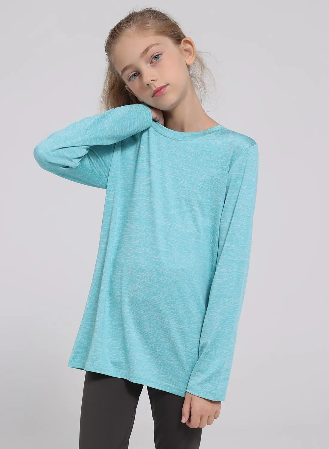 5 Pack: Youth Girls Long Sleeve Shirts Dry Fit Athletic T-Shirts Soft Active Performance Tees Tops for Kids Teens