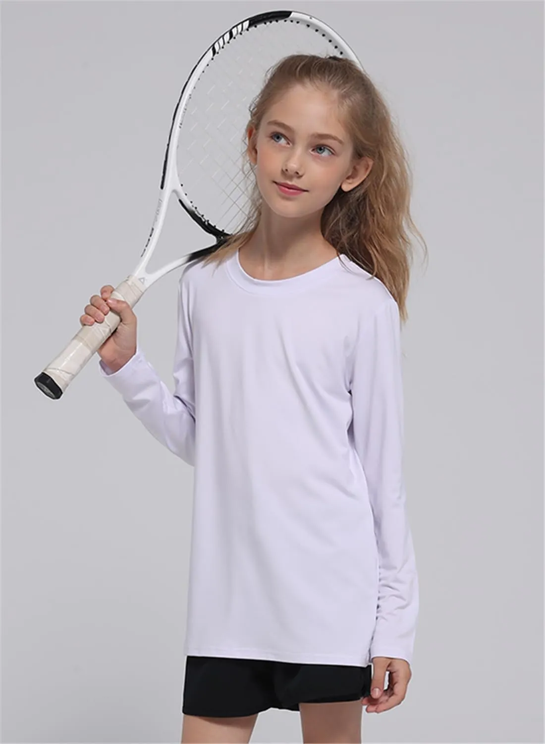 5 Pack: Youth Girls Long Sleeve Shirts Dry Fit Athletic T-Shirts Soft Active Performance Tees Tops for Kids Teens