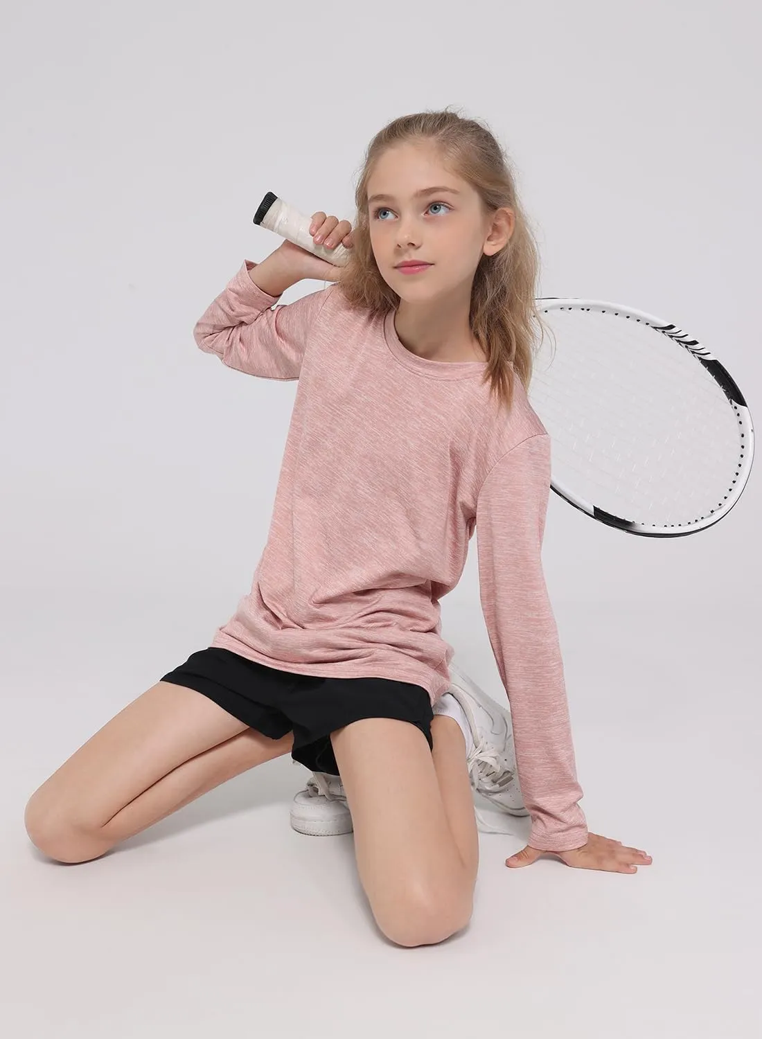 5 Pack: Youth Girls Long Sleeve Shirts Dry Fit Athletic T-Shirts Soft Active Performance Tees Tops for Kids Teens