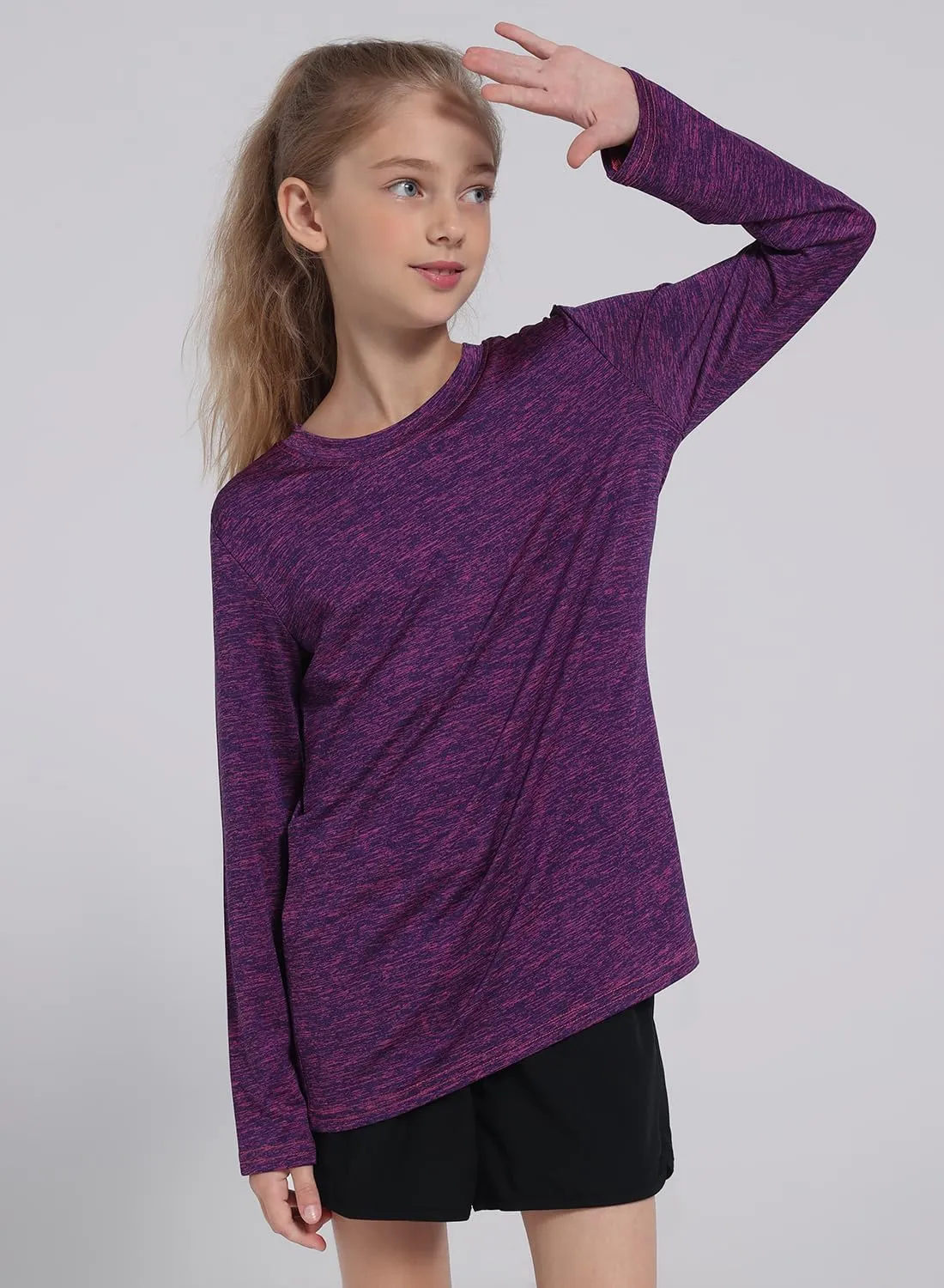 5 Pack: Youth Girls Long Sleeve Shirts Dry Fit Athletic T-Shirts Soft Active Performance Tees Tops for Kids Teens