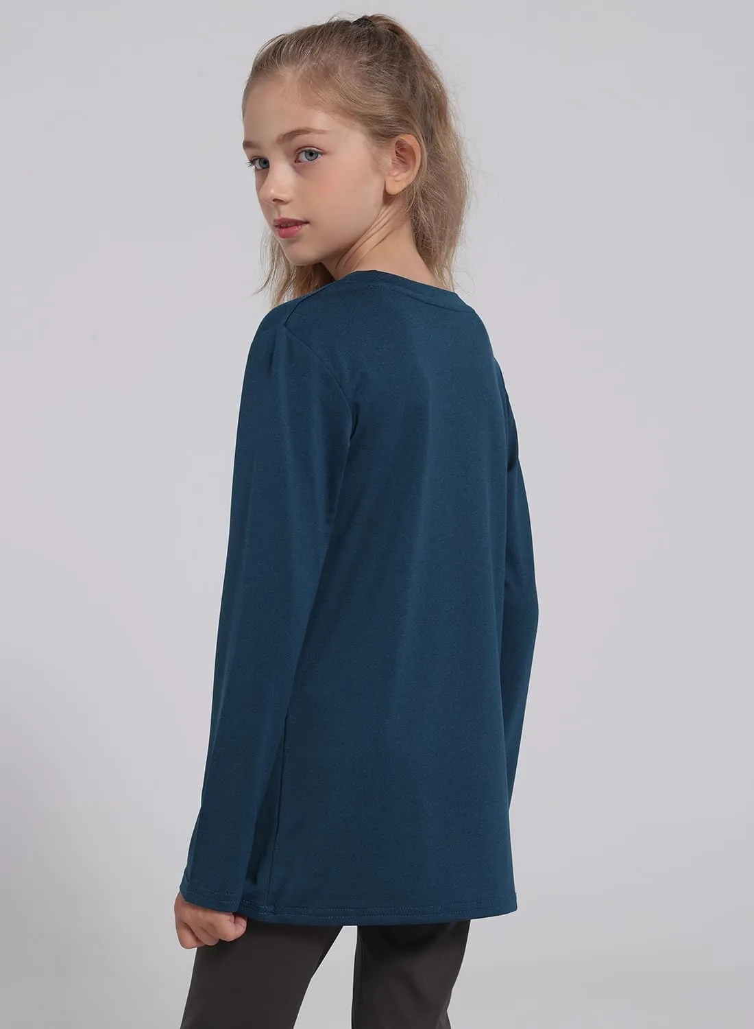 5 Pack: Youth Girls Long Sleeve Shirts Dry Fit Athletic T-Shirts Soft Active Performance Tees Tops for Kids Teens