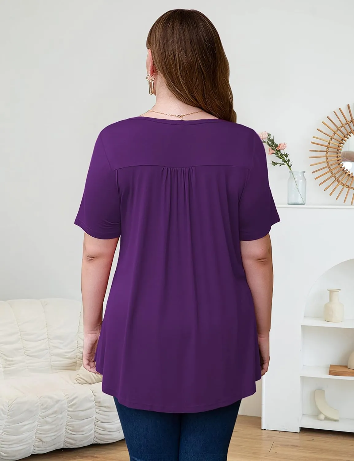 Ahlaray Women's Plus Size Summer Tops Short Sleeve Shirts Lace Pleated Tunic Tops Blouses M-4XL