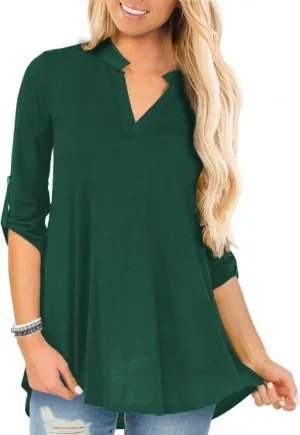 a.Jesdani Women's Plus Size Tops 3/4 Roll Sleeve Shirts V Neck Blouses Tunic Top