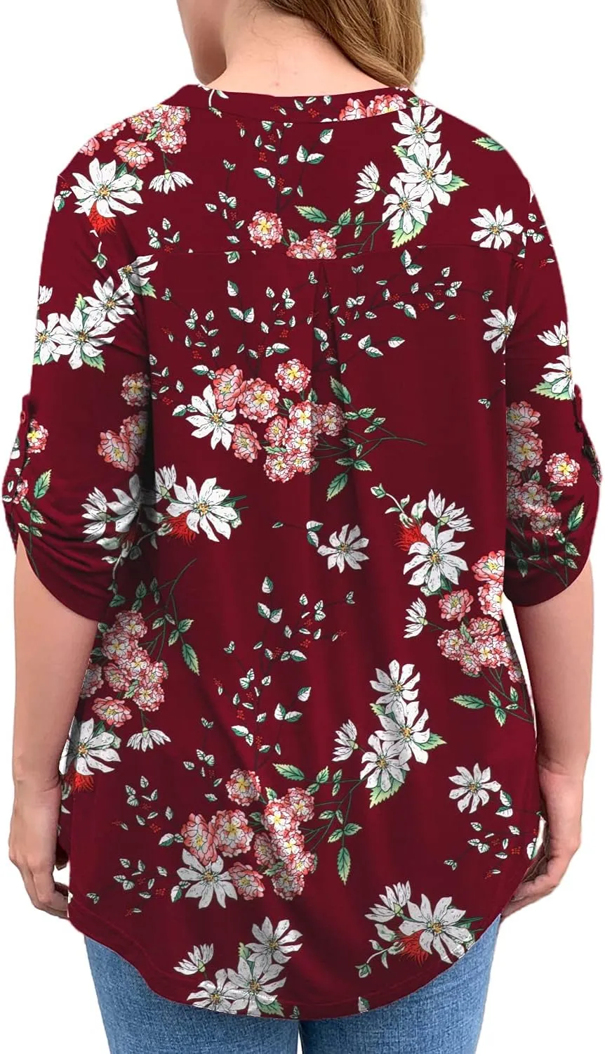 a.Jesdani Women's Plus Size Tops 3/4 Roll Sleeve Shirts V Neck Blouses Tunic Top