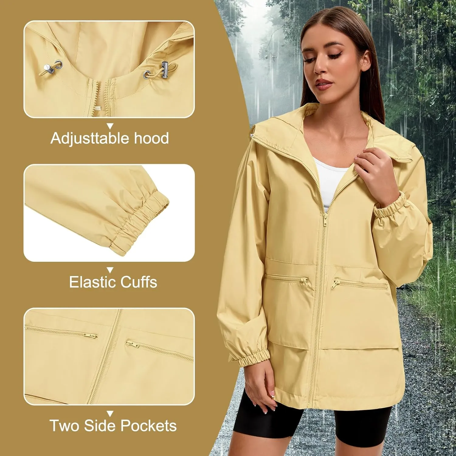 American Trends Women Rain Jacket with Hood Lightweight Rain Coats for Women Trench Waterproof Windbreaker With Back Pockets