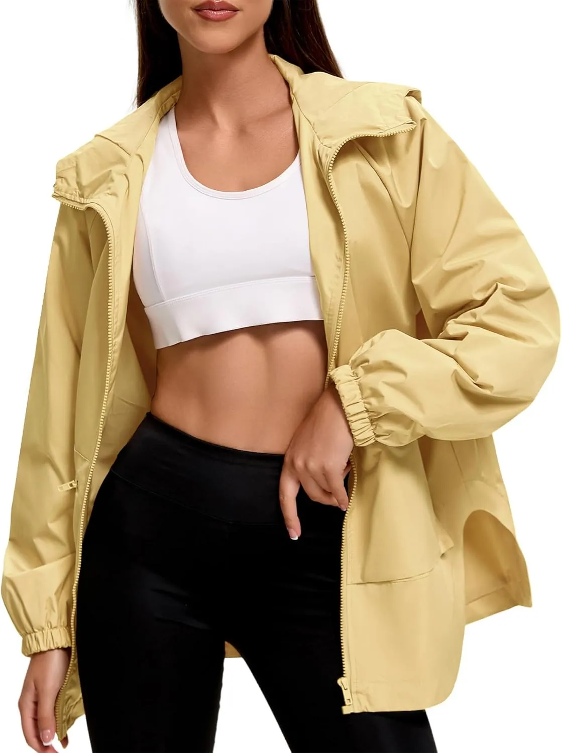 American Trends Women Rain Jacket with Hood Lightweight Rain Coats for Women Trench Waterproof Windbreaker With Back Pockets