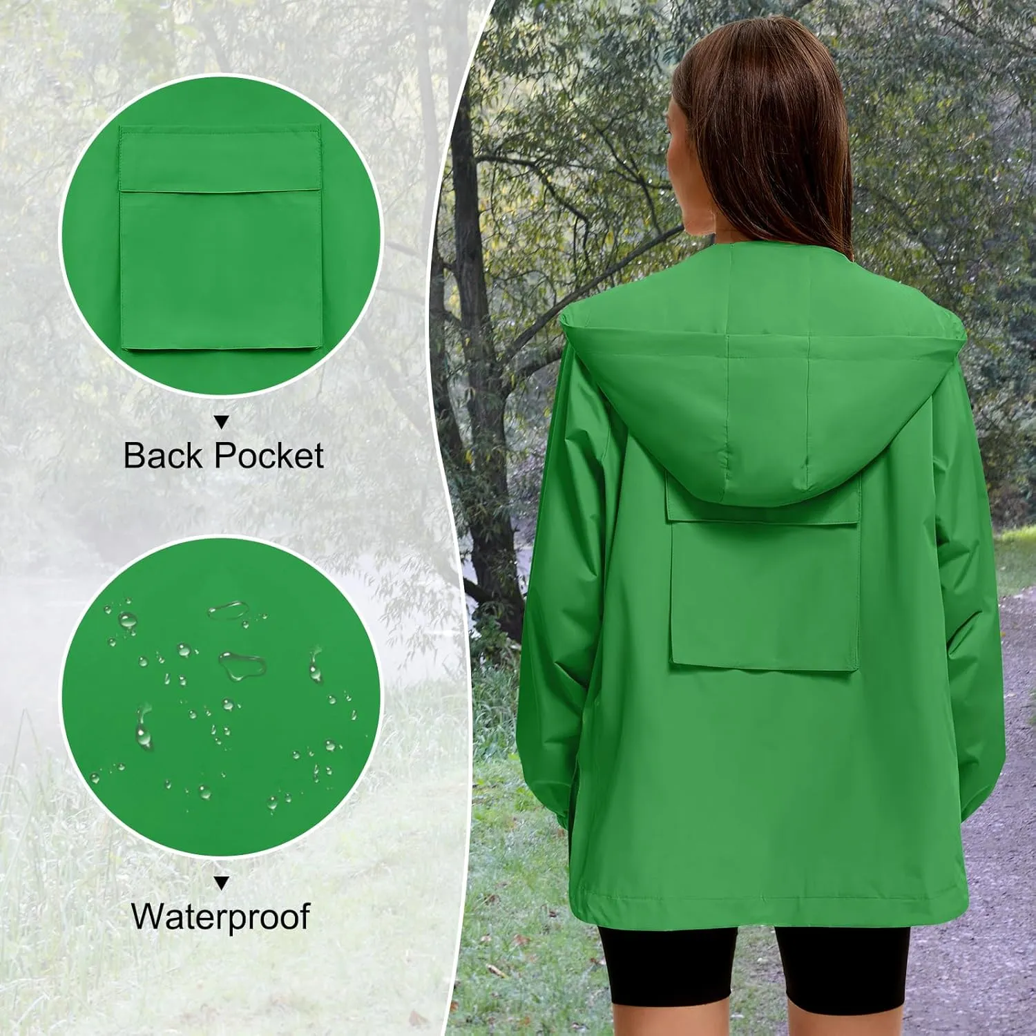 American Trends Women Rain Jacket with Hood Lightweight Rain Coats for Women Trench Waterproof Windbreaker With Back Pockets