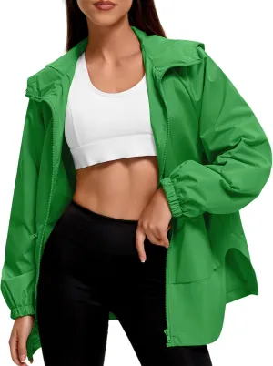 American Trends Women Rain Jacket with Hood Lightweight Rain Coats for Women Trench Waterproof Windbreaker With Back Pockets