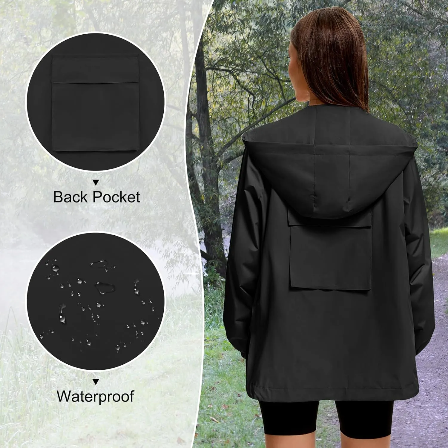 American Trends Women Rain Jacket with Hood Lightweight Rain Coats for Women Trench Waterproof Windbreaker With Back Pockets