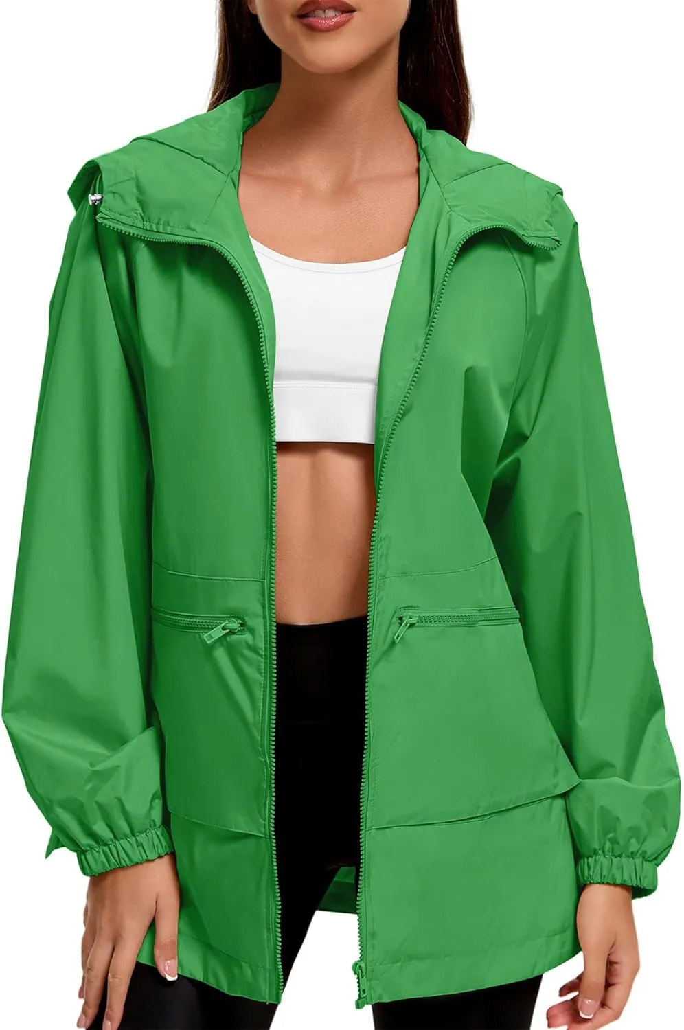 American Trends Women Rain Jacket with Hood Lightweight Rain Coats for Women Trench Waterproof Windbreaker With Back Pockets