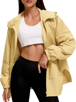 American Trends Women Rain Jacket with Hood Lightweight Rain Coats for Women Trench Waterproof Windbreaker With Back Pockets