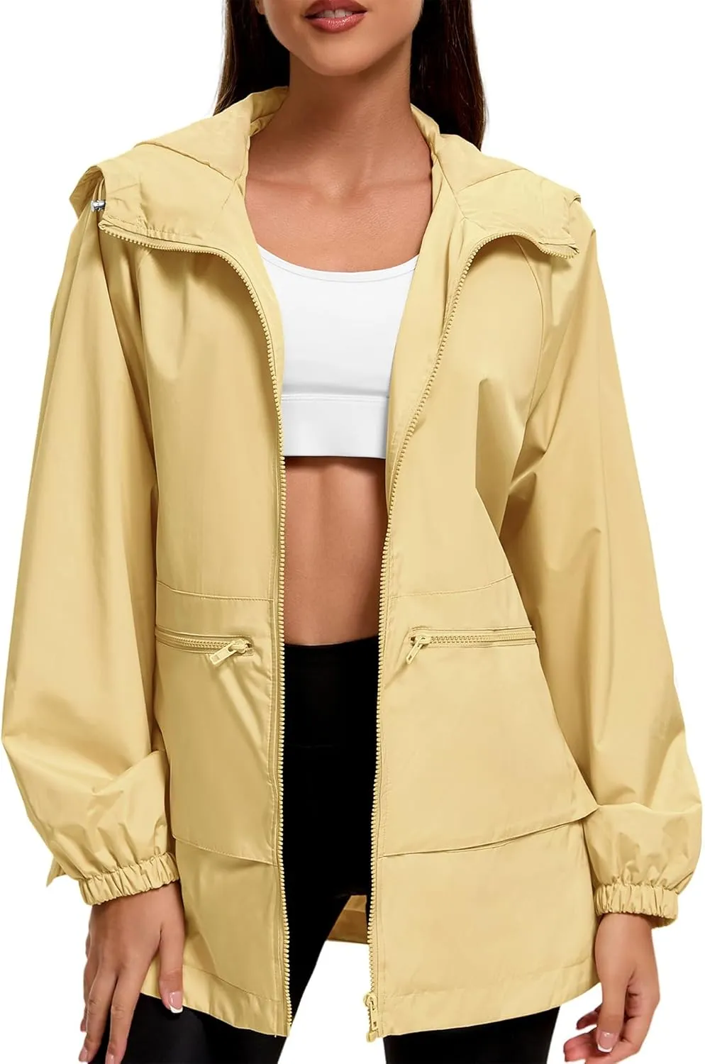 American Trends Women Rain Jacket with Hood Lightweight Rain Coats for Women Trench Waterproof Windbreaker With Back Pockets