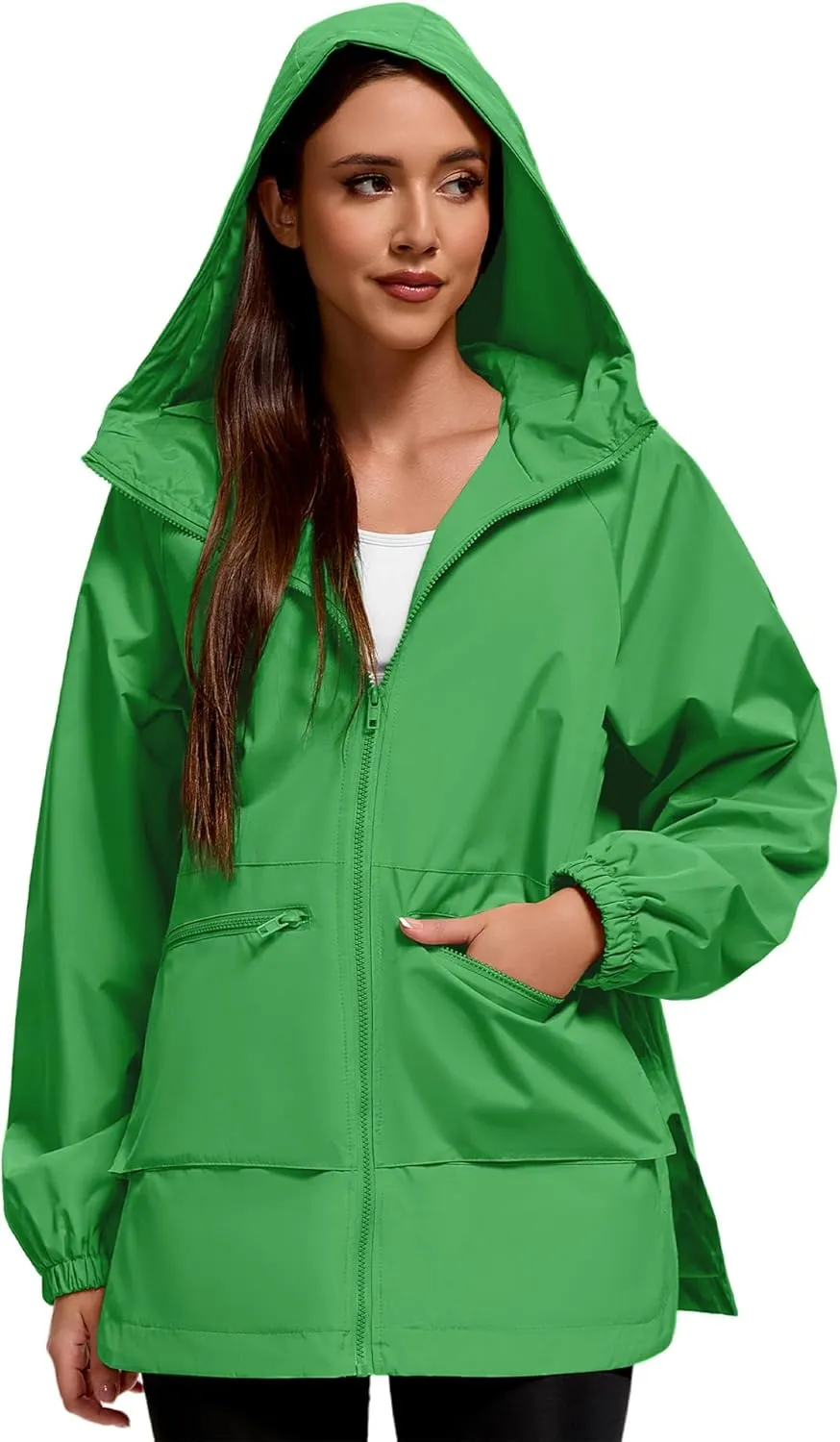 American Trends Women Rain Jacket with Hood Lightweight Rain Coats for Women Trench Waterproof Windbreaker With Back Pockets