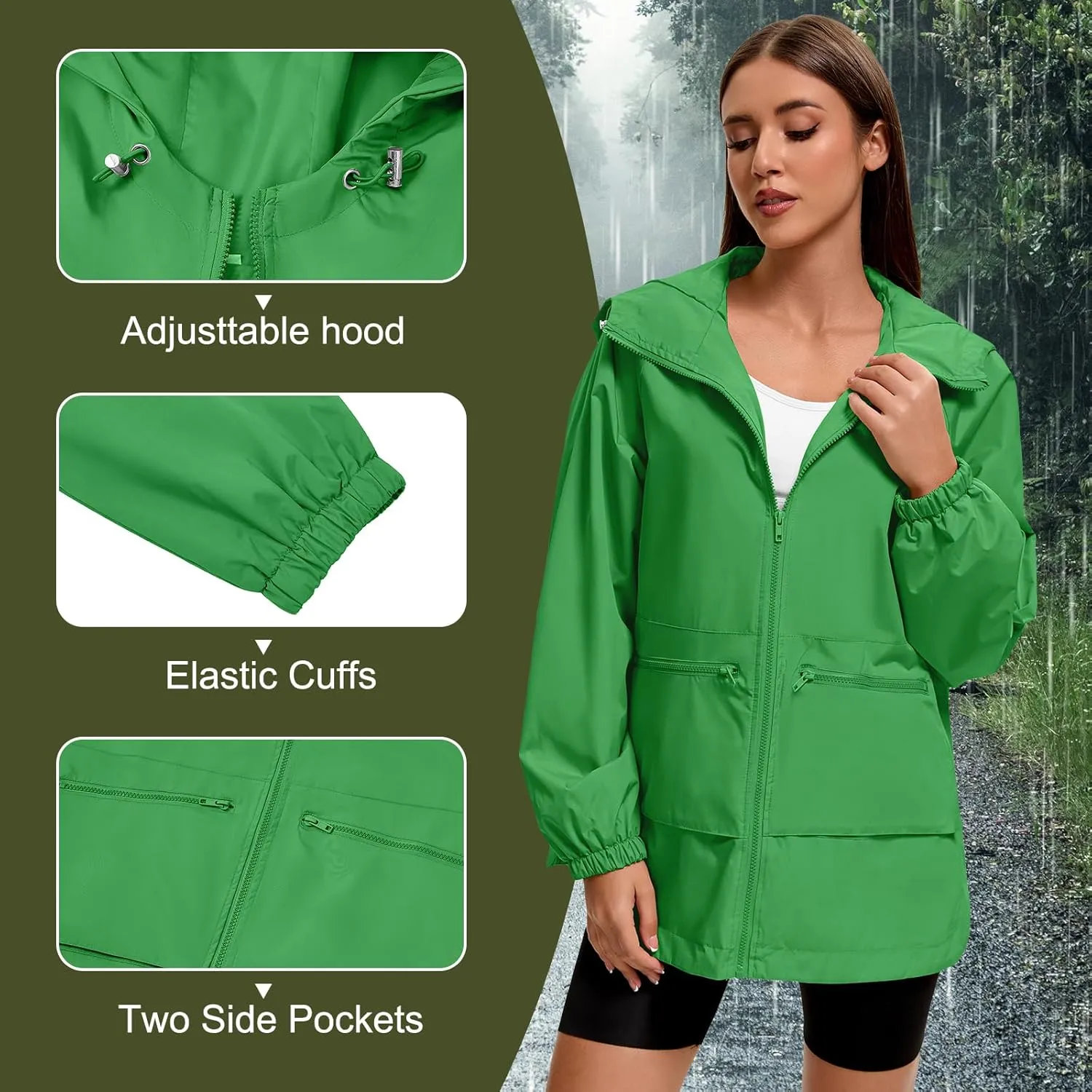 American Trends Women Rain Jacket with Hood Lightweight Rain Coats for Women Trench Waterproof Windbreaker With Back Pockets