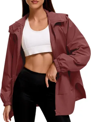 American Trends Women Rain Jacket with Hood Lightweight Rain Coats for Women Trench Waterproof Windbreaker With Back Pockets