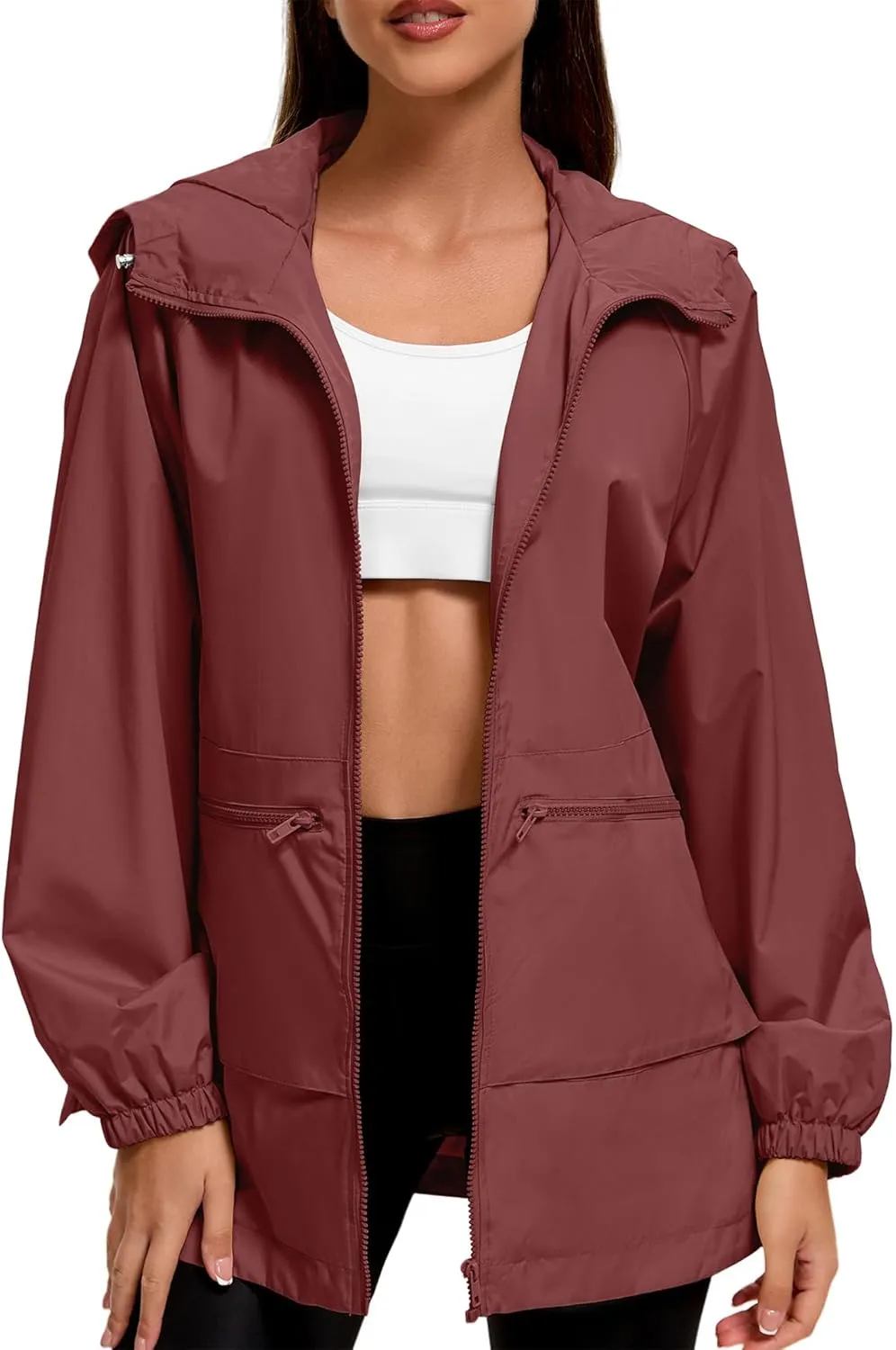 American Trends Women Rain Jacket with Hood Lightweight Rain Coats for Women Trench Waterproof Windbreaker With Back Pockets