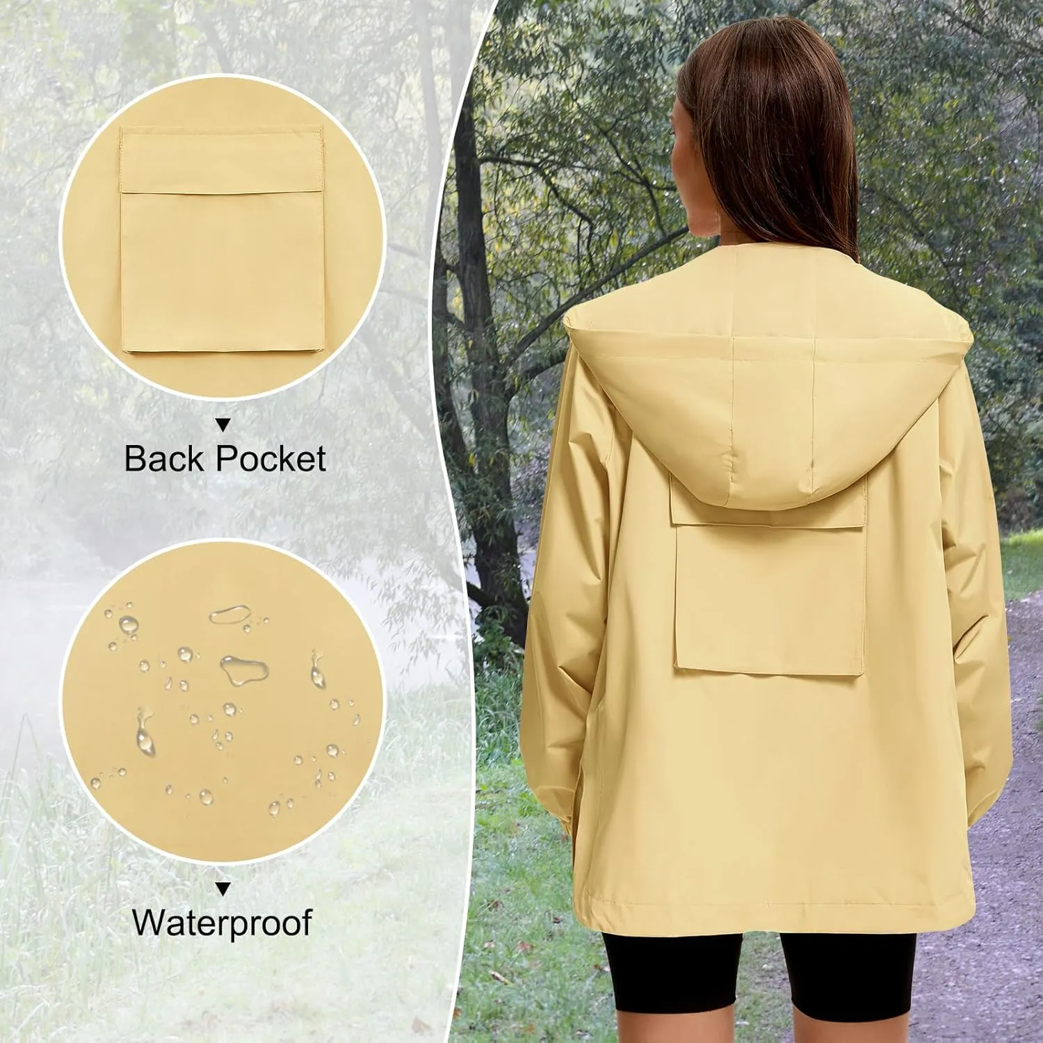 American Trends Women Rain Jacket with Hood Lightweight Rain Coats for Women Trench Waterproof Windbreaker With Back Pockets