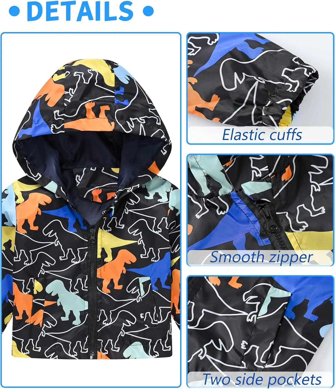 AUBIG Kids Lightweight Windbreaker Zipper Hooded Jackets Coat Long Sleeve Cartoon Print Trench Spring Fall Outerwear