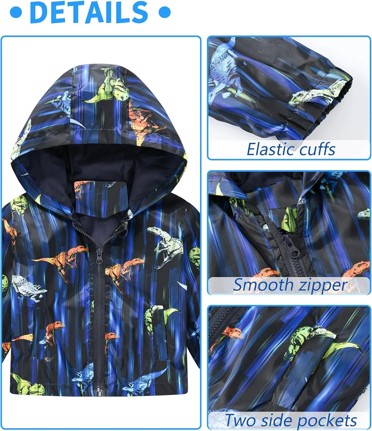 AUBIG Kids Lightweight Windbreaker Zipper Hooded Jackets Coat Long Sleeve Cartoon Print Trench Spring Fall Outerwear