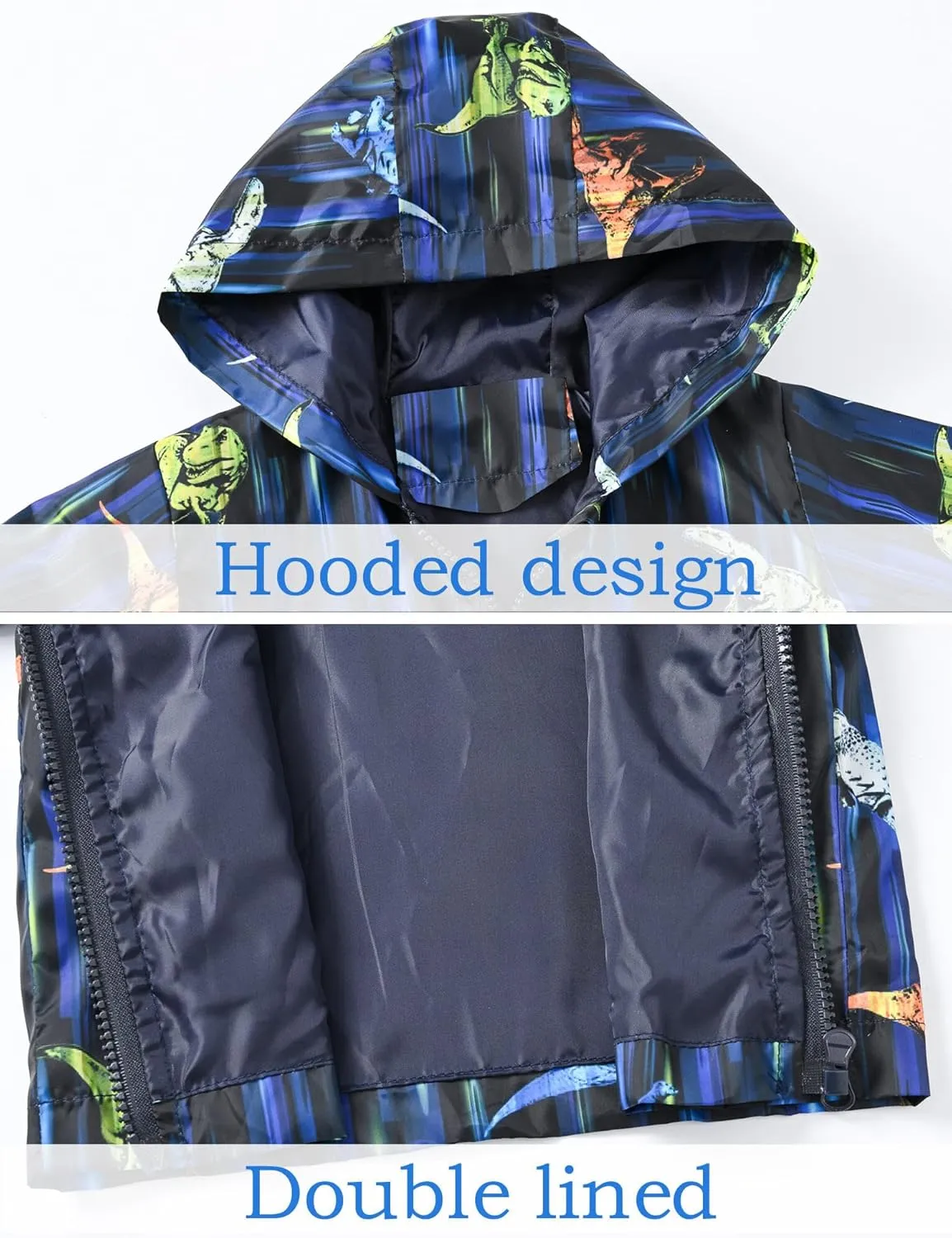 AUBIG Kids Lightweight Windbreaker Zipper Hooded Jackets Coat Long Sleeve Cartoon Print Trench Spring Fall Outerwear