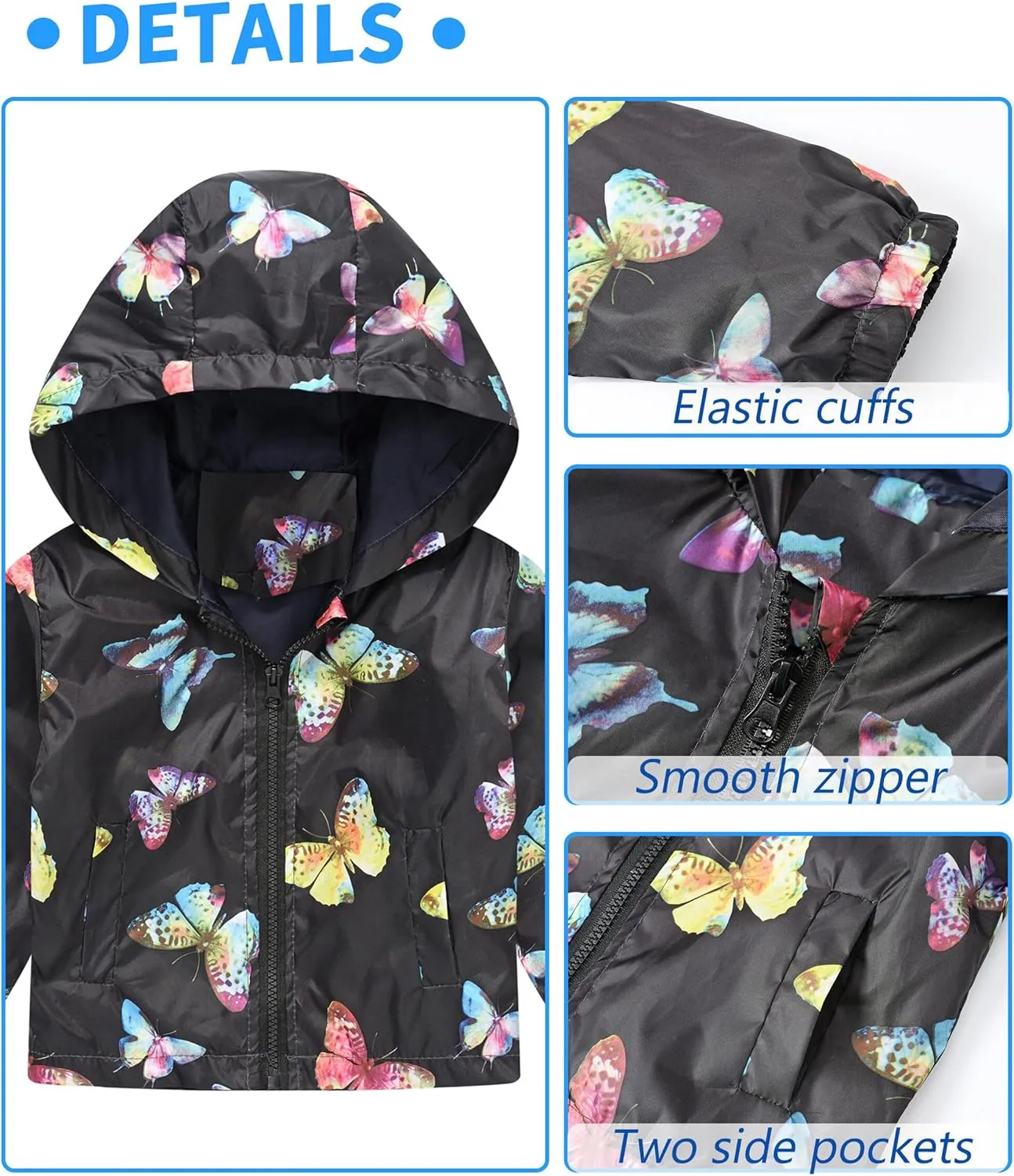 AUBIG Kids Lightweight Windbreaker Zipper Hooded Jackets Coat Long Sleeve Cartoon Print Trench Spring Fall Outerwear