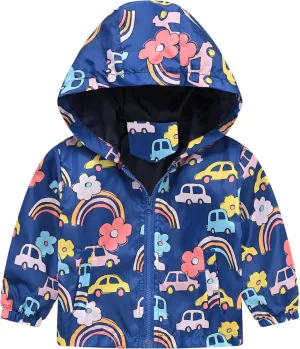 AUBIG Kids Lightweight Windbreaker Zipper Hooded Jackets Coat Long Sleeve Cartoon Print Trench Spring Fall Outerwear
