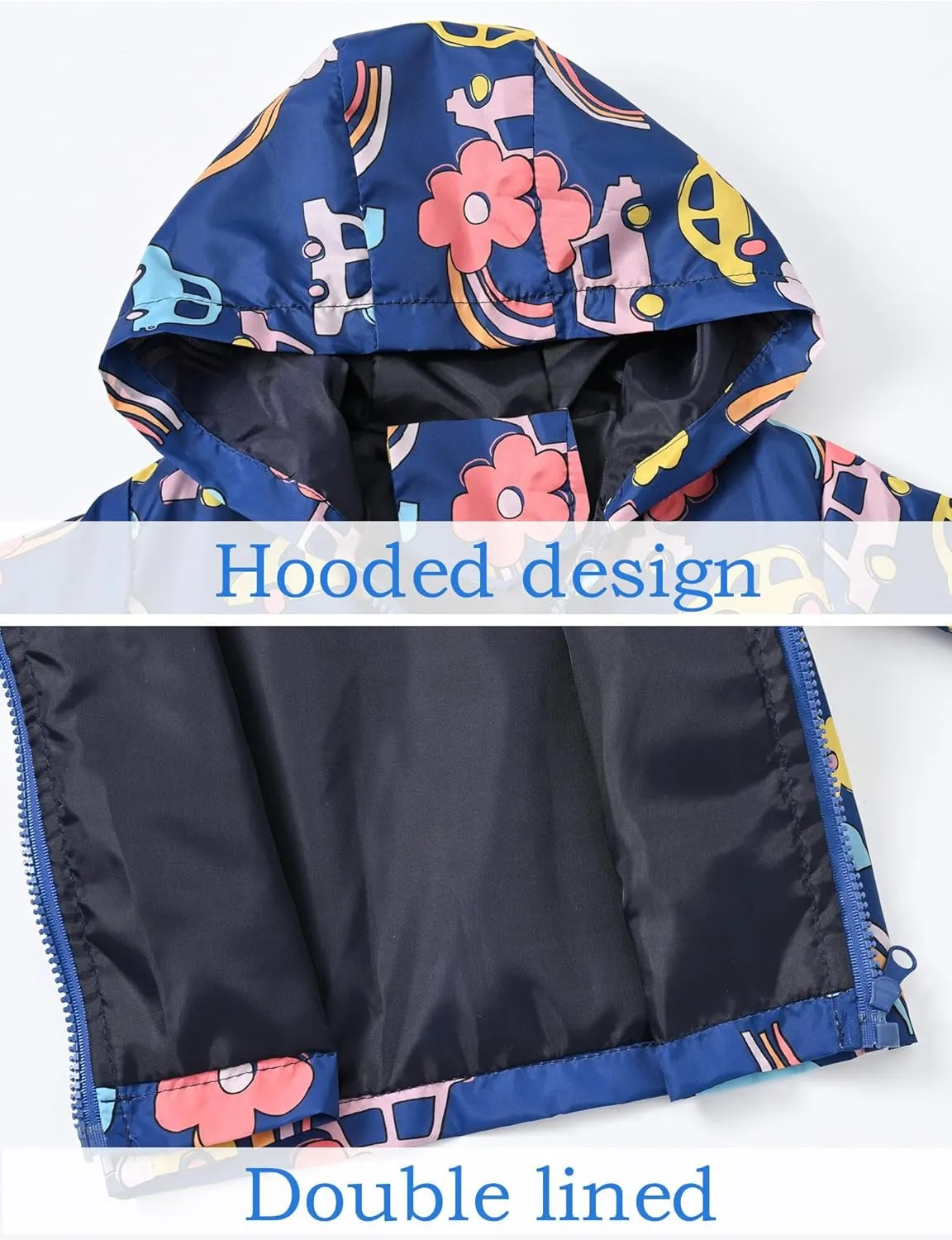 AUBIG Kids Lightweight Windbreaker Zipper Hooded Jackets Coat Long Sleeve Cartoon Print Trench Spring Fall Outerwear