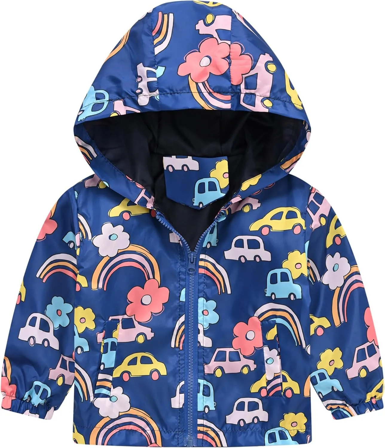 AUBIG Kids Lightweight Windbreaker Zipper Hooded Jackets Coat Long Sleeve Cartoon Print Trench Spring Fall Outerwear