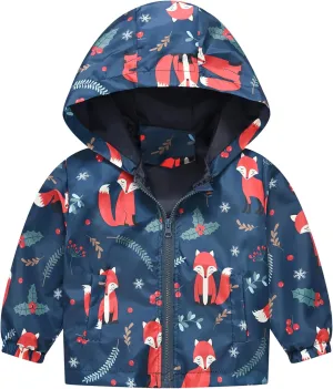 AUBIG Kids Lightweight Windbreaker Zipper Hooded Jackets Coat Long Sleeve Cartoon Print Trench Spring Fall Outerwear