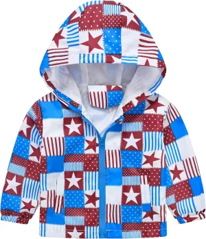 AUBIG Kids Lightweight Windbreaker Zipper Hooded Jackets Coat Long Sleeve Cartoon Print Trench Spring Fall Outerwear