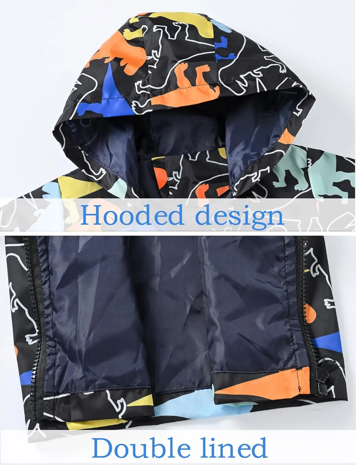 AUBIG Kids Lightweight Windbreaker Zipper Hooded Jackets Coat Long Sleeve Cartoon Print Trench Spring Fall Outerwear