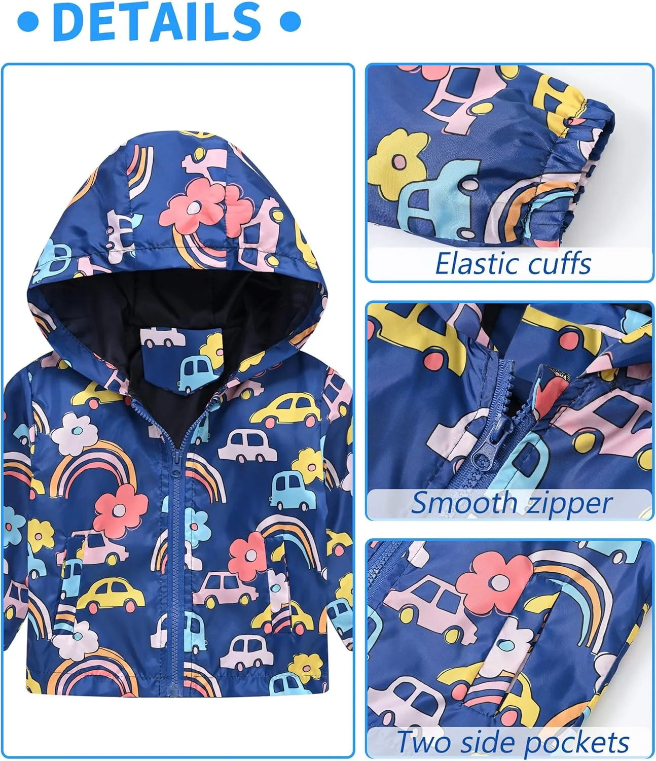 AUBIG Kids Lightweight Windbreaker Zipper Hooded Jackets Coat Long Sleeve Cartoon Print Trench Spring Fall Outerwear