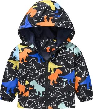 AUBIG Kids Lightweight Windbreaker Zipper Hooded Jackets Coat Long Sleeve Cartoon Print Trench Spring Fall Outerwear