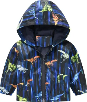AUBIG Kids Lightweight Windbreaker Zipper Hooded Jackets Coat Long Sleeve Cartoon Print Trench Spring Fall Outerwear