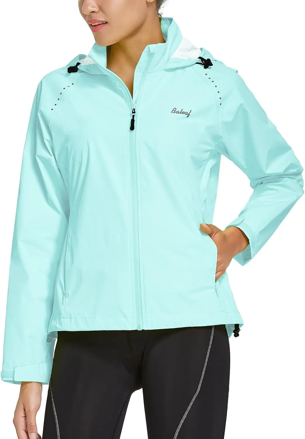 baleaf Women's Rain Jackets Waterproof Windbreaker Packable Running Lightweight Cycling Jacket Reflective Hooded