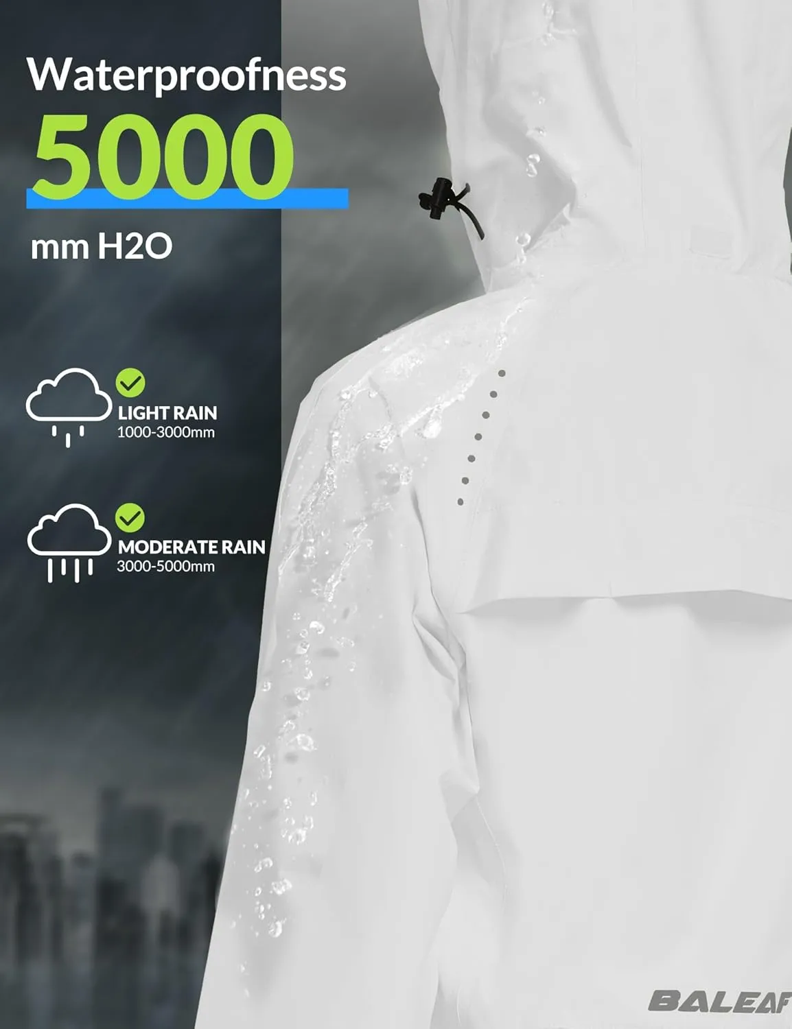 baleaf Women's Rain Jackets Waterproof Windbreaker Packable Running Lightweight Cycling Jacket Reflective Hooded