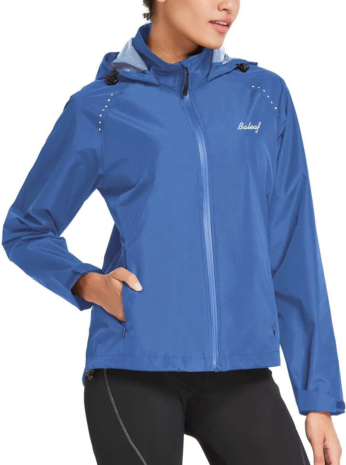 baleaf Women's Rain Jackets Waterproof Windbreaker Packable Running Lightweight Cycling Jacket Reflective Hooded