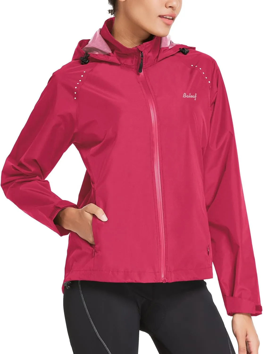 baleaf Women's Rain Jackets Waterproof Windbreaker Packable Running Lightweight Cycling Jacket Reflective Hooded