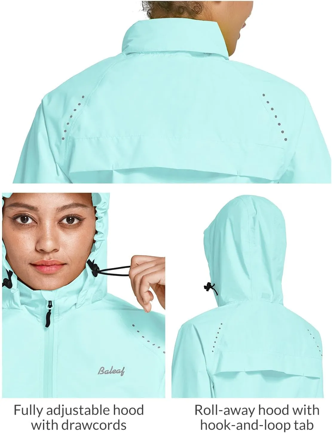 baleaf Women's Rain Jackets Waterproof Windbreaker Packable Running Lightweight Cycling Jacket Reflective Hooded