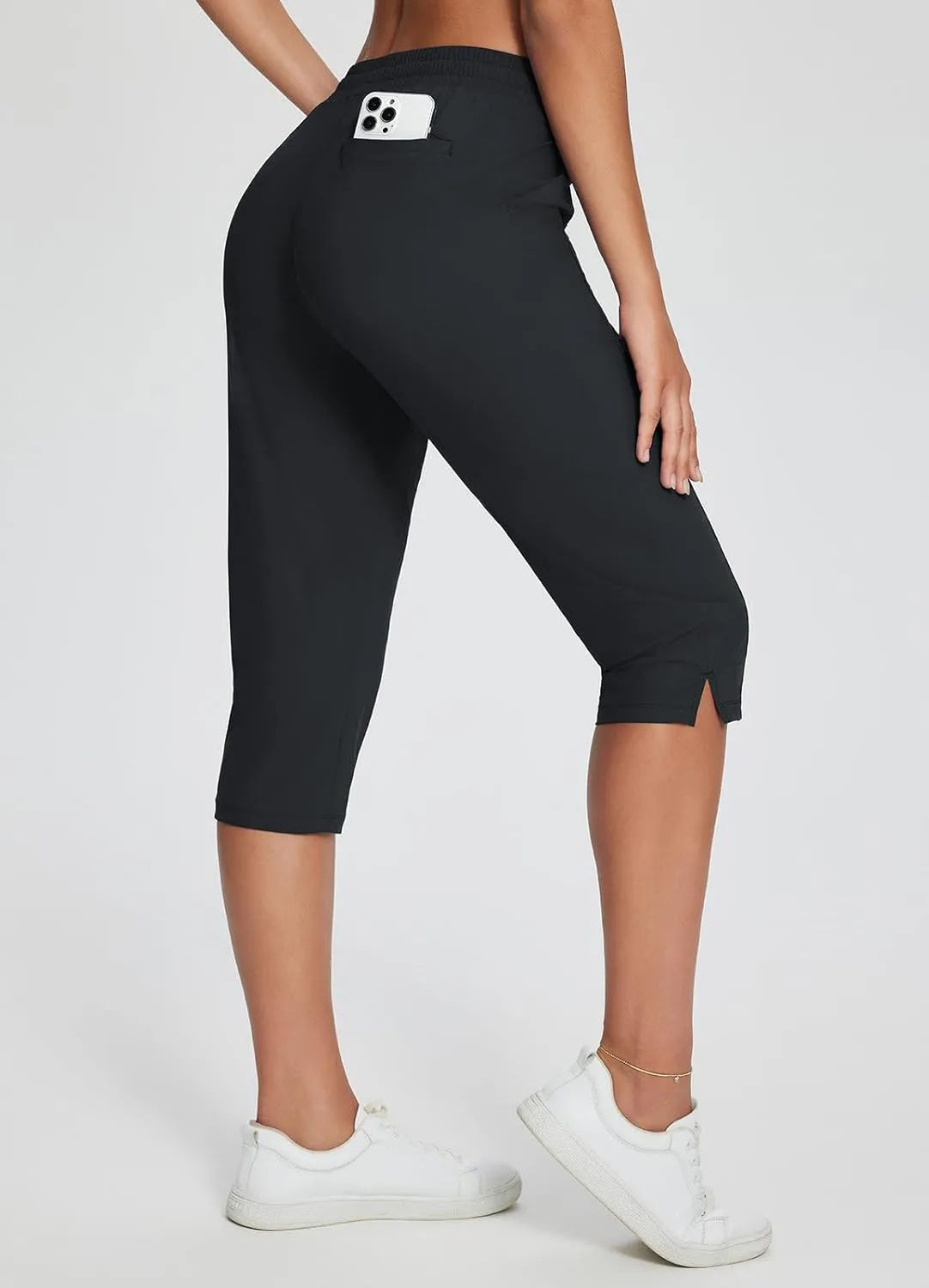 baleaf Women's Yoga Capris Pants with Pockets Lightweight UPF50  Drawstring Waist Petite Athletic Sweatpants Casual Summer
