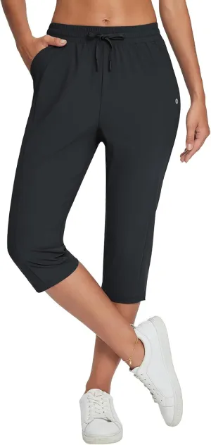 baleaf Women's Yoga Capris Pants with Pockets Lightweight UPF50  Drawstring Waist Petite Athletic Sweatpants Casual Summer