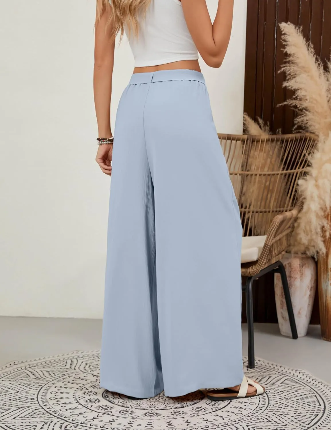 BMJL Womens Flowy Palazzo Pants High Waisted Wide Leg Trousers Summer Beach Vacation Outfit 2025