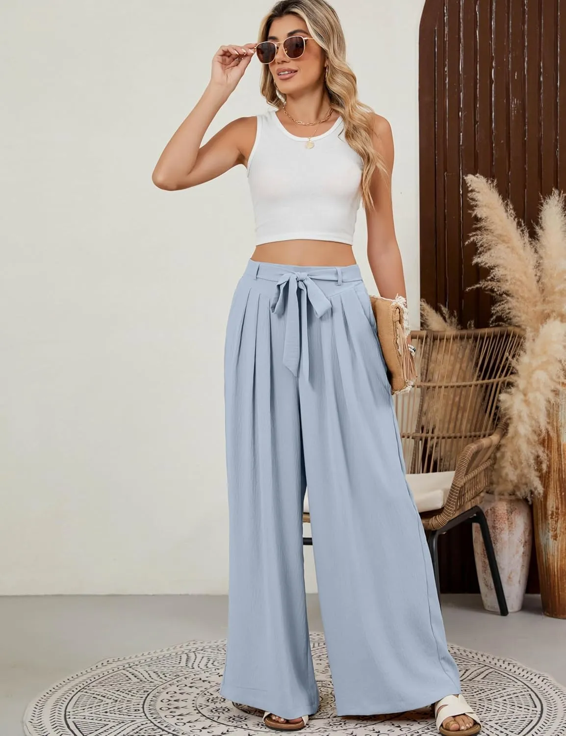 BMJL Womens Flowy Palazzo Pants High Waisted Wide Leg Trousers Summer Beach Vacation Outfit 2025
