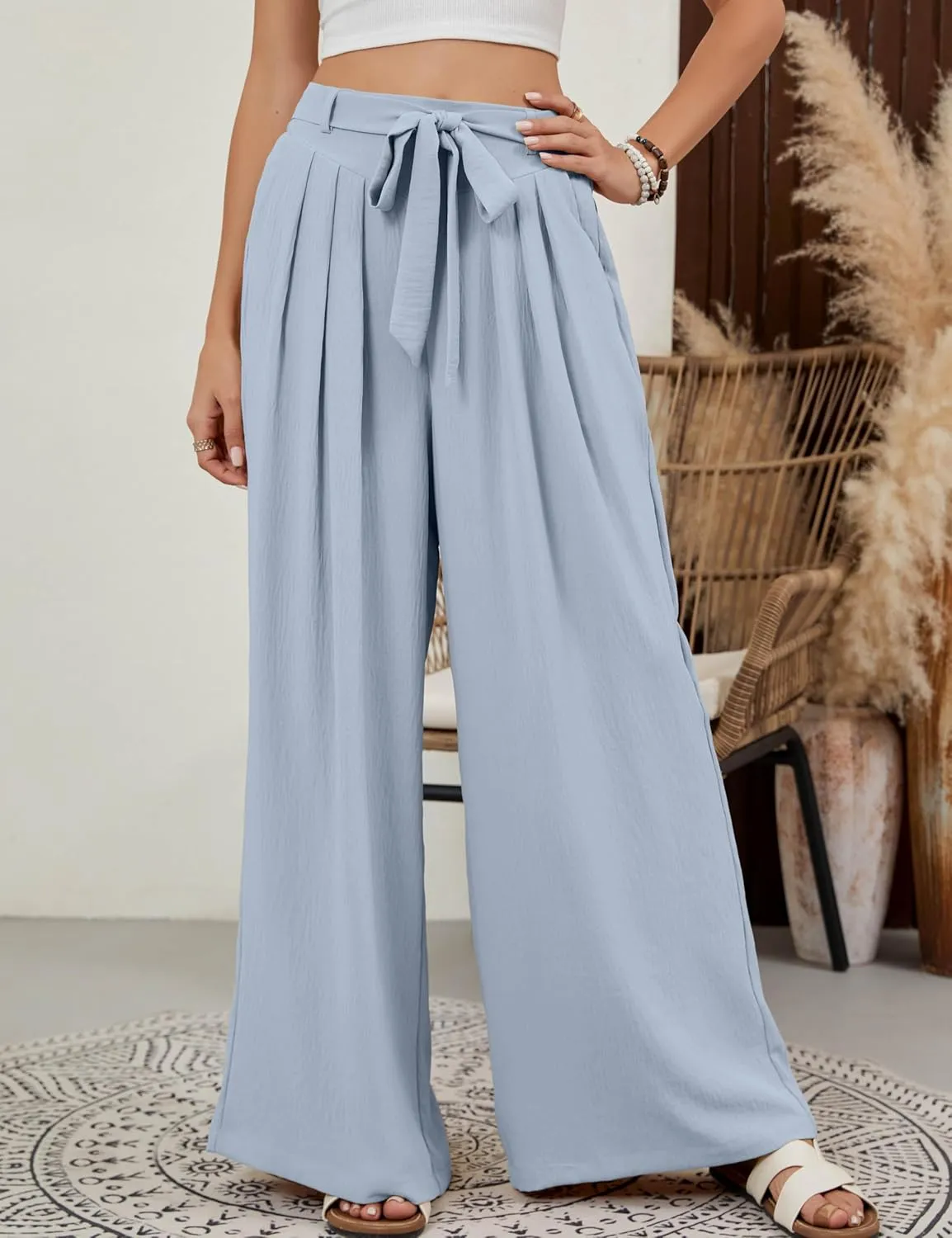 BMJL Womens Flowy Palazzo Pants High Waisted Wide Leg Trousers Summer Beach Vacation Outfit 2025