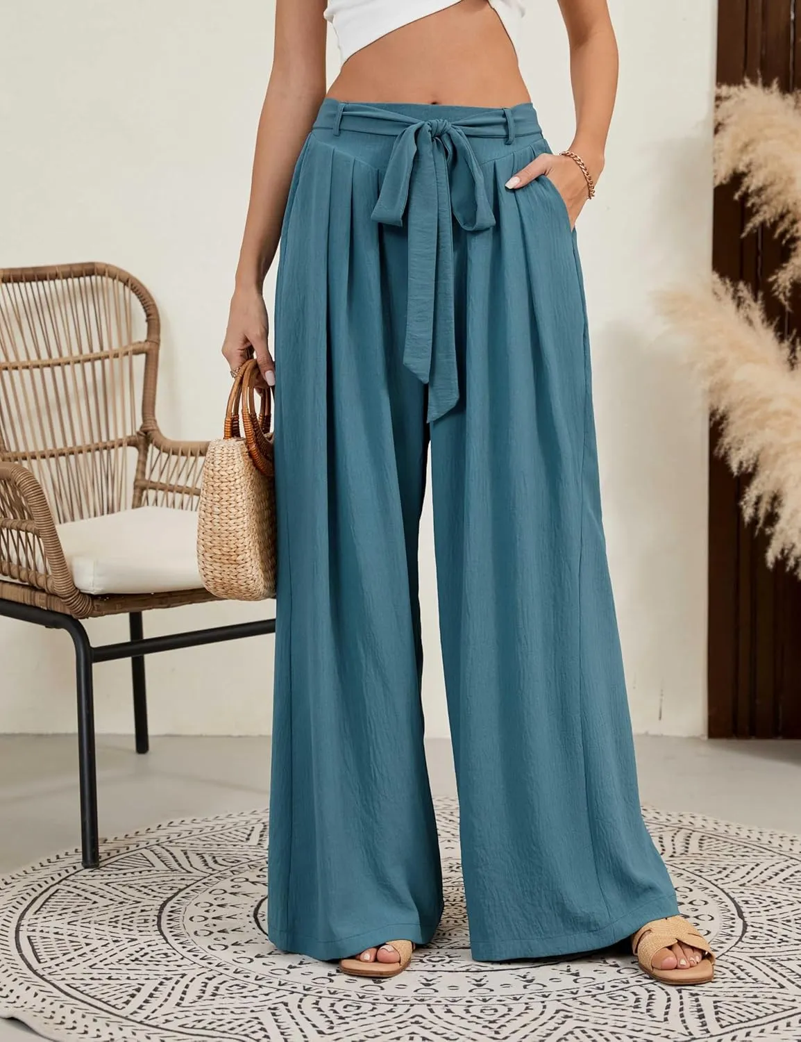 BMJL Womens Flowy Palazzo Pants High Waisted Wide Leg Trousers Summer Beach Vacation Outfit 2025