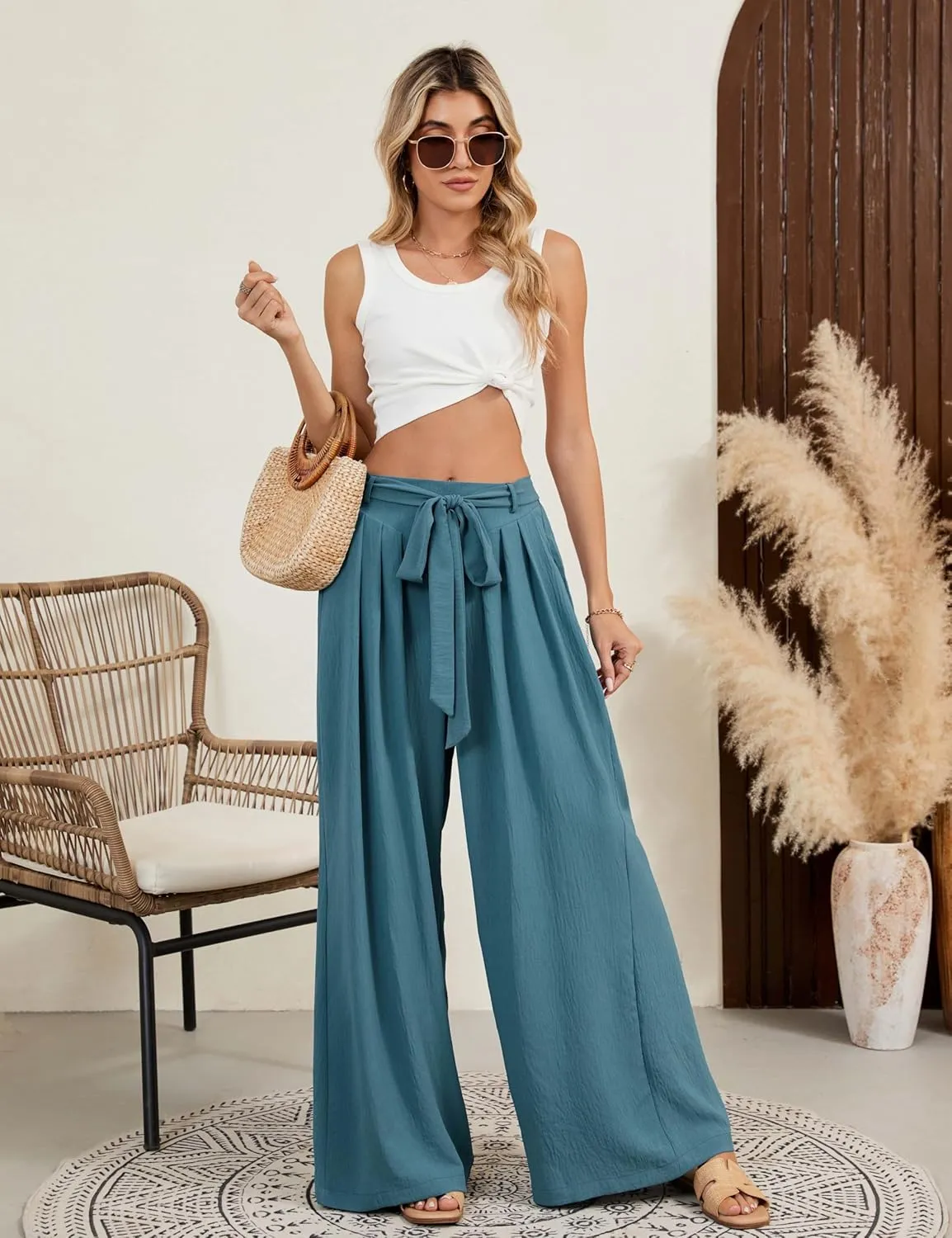 BMJL Womens Flowy Palazzo Pants High Waisted Wide Leg Trousers Summer Beach Vacation Outfit 2025