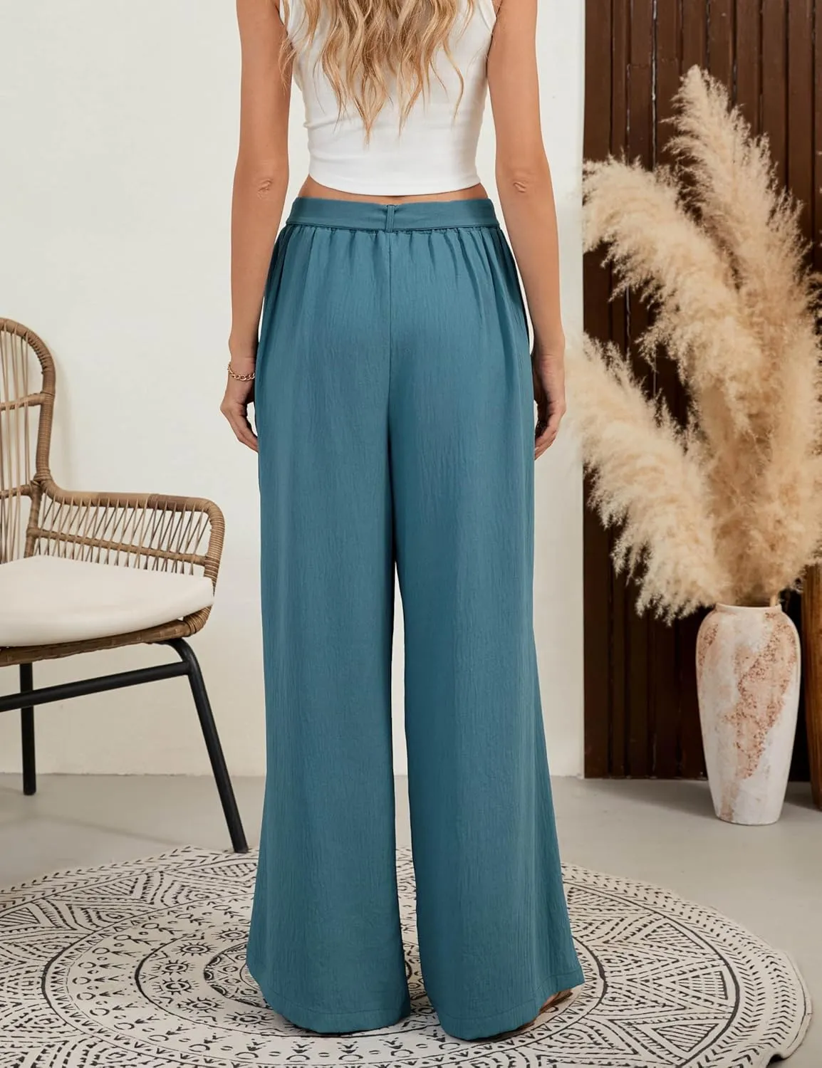 BMJL Womens Flowy Palazzo Pants High Waisted Wide Leg Trousers Summer Beach Vacation Outfit 2025